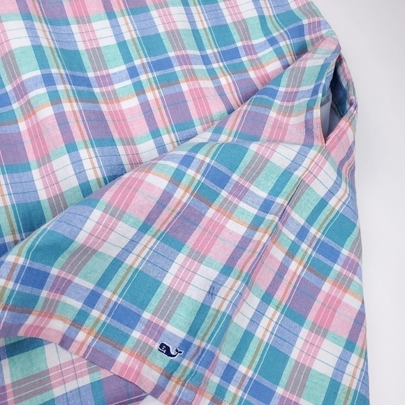 Vineyard Vines Blue Pink White Plaid Linen Blend Girls Pocketed Lined Dr… - Picture 5 of 12
